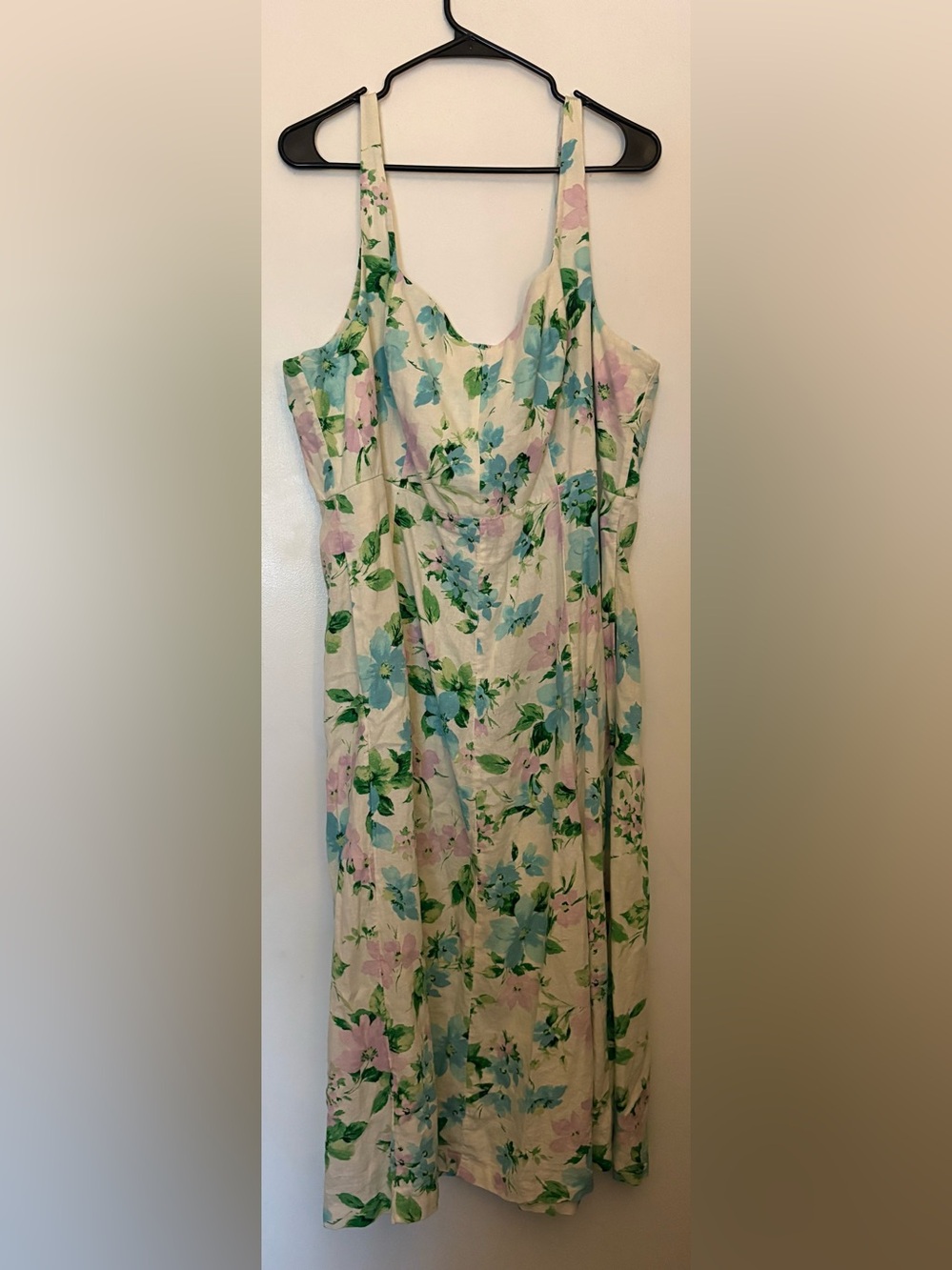 Old Navy Cream Maxi Dress with Blue, Green & Pink Floral Print